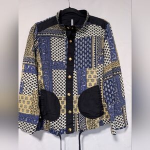 Passport Blue and Gold Patterned Bomber Jacket
